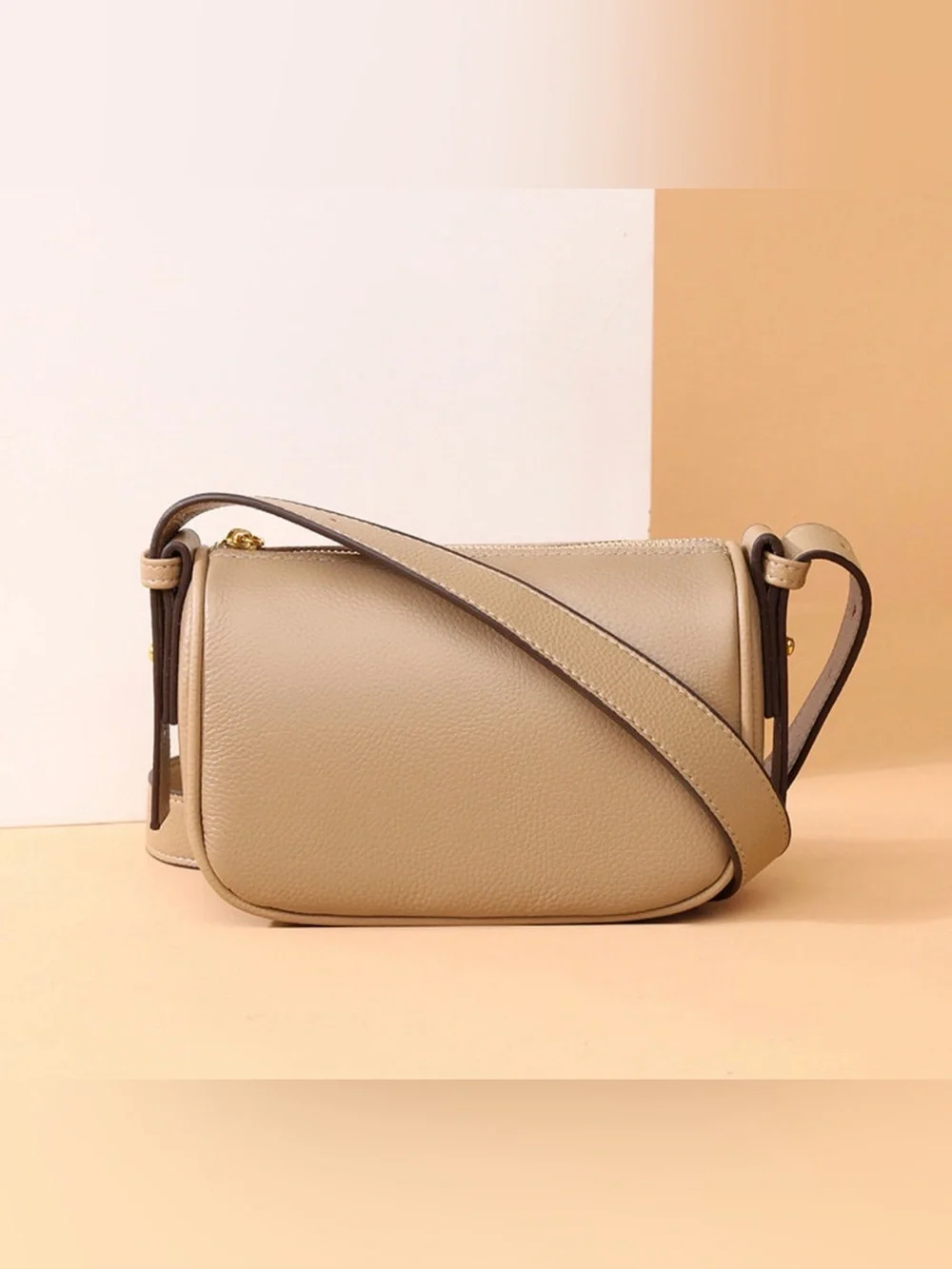 Genuine Leather Crossbody Bag in Khaki- Minimalist Women's Shoulder Bag